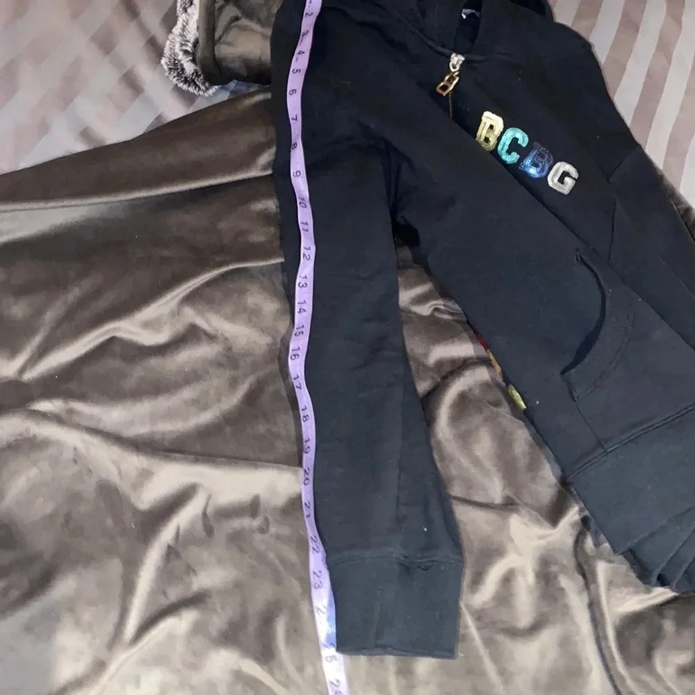BCBG Maxazria  rhinestone logo black hoodie sweater Sz L - Picture 8 of 15